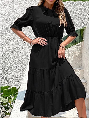  Women's Long Dress Maxi Dress Maxi Dress A Line Dress Basic Casual Vacation Work Casual Regular Fit Plain Half Sleeve Crew Neck Black Burgundy Green Summer Spring Fall