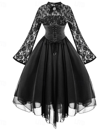  Retro Vintage Punk & Gothic Kleid Maskerade Hexe Spitze Damen Fantasie Steampunk Walpurgisnacht Halloween Karneval Maskerade Halloween Veranstaltung / Fest Erwachsene Kleid
