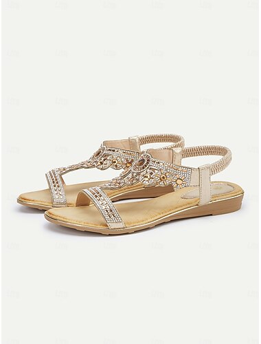  rhinestone-udsmykkede sandaler med t-rem – elegante flade slingback-sandaler til sommerstrand-, bryllups- og festtøj