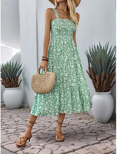  Per donna Vestito longuette Abito casual Abito sottoveste Moda Informale Da mare Giornaliero Standard Floreale Senza maniche Con bretelline Nero Blu marino Blu Arancione Estate