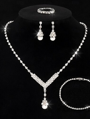  Brautschmuck-Sets 1 Aleación Haken 1 Armreif Ohrringe Halsketten Damen Stilvoll Schick Freude Geometrische Form Schmuck-Set Für Party
