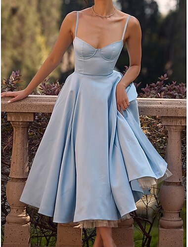  عتيق / معتق خمسينيات ميدي فساتين فستان مضيئة شريحة سباغيتتي مشد لون الصلبة A-الخط ملابس تنكرية نسائي حفلة تنكرية زفاف عطلة حفلة شاي للبالغين فستان