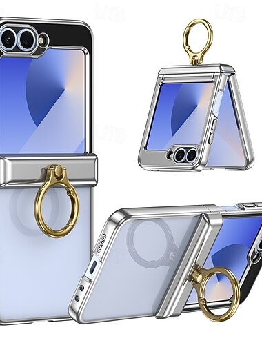  τηλέφωνο tok Για Samsung Galaxy Z Flip 7 Z Flip 6 Z Flip 5 Πίσω Κάλυμμα Δαχτυλίδι πόρπη Ανθεκτική σε πτώσεις Ρετρό Επιμετάλλωση PC