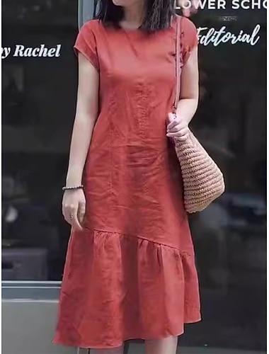  Dámské Maxi šaty Volnočasové šaty Bavlněné plátěné šaty Áčkové šaty Základní Na běžné nošení Dovolená Denní Běžný Bez vzoru Krátký rukáv Tričkový Žlutá Rubínově červená Vodní modrá Fialová Léto