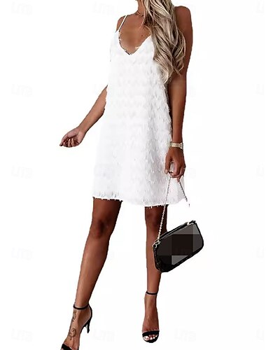  Damen Minikleid Weißes Kleid Casual kleid Chiffon-Kleid Cami-Kleid Basic Brautkleider schlicht Urlaub Täglich Regular Fit Glatt Ärmellos V Ausschnitt Weiß Sommer