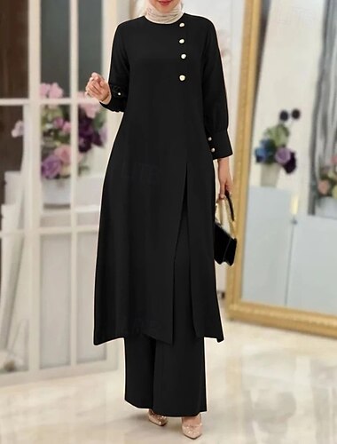  Damen Hosen Hemd Zweiteiliges passendes Set Dubai islamisch arabisch Muslim Ramadan Blumen Stickerei Erwachsene oben Hosen