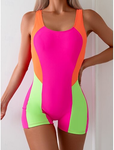  Dames Zwemkleding Een stukje Zwempak Blote rug Buikcontrole Hoge taille Slank Vakantie Strand Kleding Kleurenblok U-hals Mouwloos Badpakken
