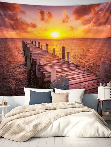  Landschaft Sonnenuntergang Strand hängender Wandteppich Wandkunst großer Wandteppich Wanddekoration Fotohintergrund Decke Vorhang Zuhause Schlafzimmer Wohnzimmerdekoration
