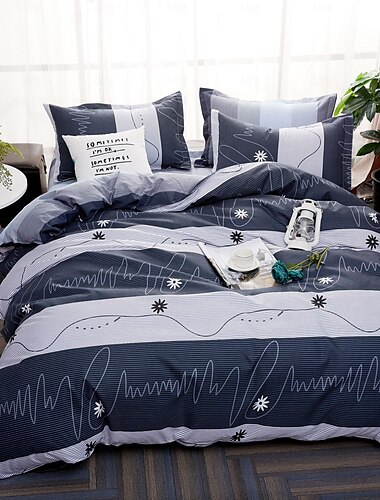  Bettbezugset Geometrisch Schwarz Weiß Kunst Muster Bettbezugset Weich 3-teilige Luxuriöse Polyester-Bettwäsche Set Wohnkultur Geschenk