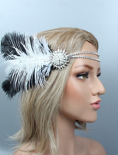  Retro Vintage 1920er Kopfschmuck Maskerade Flapper-Stirnband Kopfschmuck Der große Gatsby Charleston Feder Damen Halloween Karneval Maskerade Cocktailparty Abschlussball Hochzeitsfeier Teenager