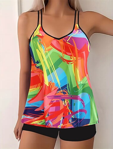  Femme Tankini Maillot De Bain Deux Pièces Bretelles Croisées Maillots de Bain Maillots de Bain Bleu Ciel Violet Respirable Séchage rapide Poids Léger Sans Manches - Natation Surf Plage Eté Printemps