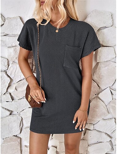  Mini-Kleid für Frauen T-Shirt-Kleid Tee-Kleid Shift Kleid Casual Fledermausärmel Urlaub Casual Alltag Reguläre Passform Grafisch Kurzarm Rundhals Schwarz Pink Blau Armeegrün Sommer