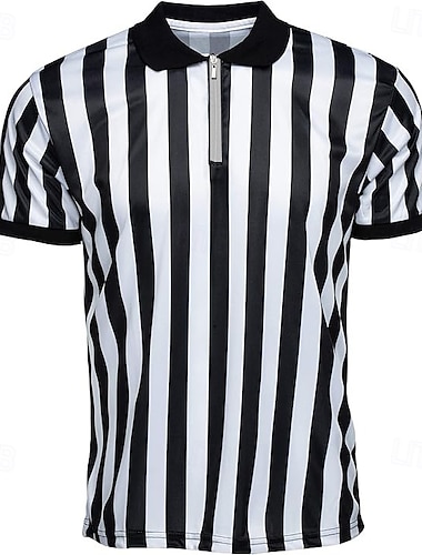 Schiedsrichter-Shirt mit Kragen für Herren | Offizielles Schiedsrichter-Shirt für Herren, kurzärmlig – Fußball-Halloween-Kostüm