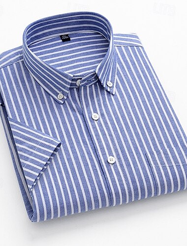  Herren Hemd Oberhemd Knopfhemd Streifen Hochzeit Party Blau Grün Hellhimmelblau Kurzarm Kargen Sommer Frühling Bekleidung Tasche