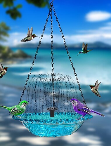  hangende vogelbad met zonne-fonteinpomp vogelbad voor buiten zonne-vogelbad multifunctioneel bassin kolibrievoederbak voor vogels voor achtertuin, patio tuin tuindecoratie
