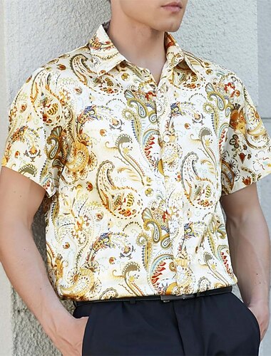  Retro Vintage Anos 70 Camisa Camisa Aloha Hippie Estampado Cashemere Fantasia Homens Férias Festa Parada do Orgulho Adulto Camisa