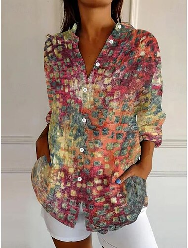  Pentru femei Cămașă Floral Casual Manșon Lung Guler Cămașă Topuri obișnuite Muncă Zilnic Nasturi Imprimeu Verde Crud Roșu Vin Roșu-aprins Mov Trifoi Primăvară Toamnă Iarnă