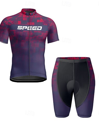  Herren Radtrikot mit Radhose fahrradbekleidung Kurzarm MTB Mountain Rennrad Marinenblau Blau Fuchsie Farbverlauf Fahhrad Spandex Sport Geometrisch Farbverlauf Bekleidung