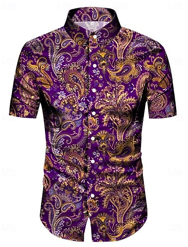  Retro Vintage Anos 70 Camisa Camisa Aloha Hippie Estampado Cashemere Homens Férias Festa Parada do Orgulho Adulto Camisa