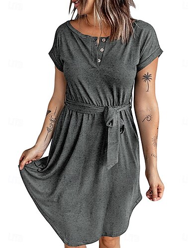  Abito Mini Donna T Shirt Abito Tee Abito A Line Colore Solido Abito Sportivo Casual Vacanza Quotidiano Regolare Fit Puro Manica Corta Collo A Giro Nero Vino Viola Verde Estate