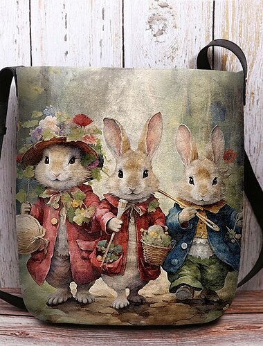  Umhängetasche mit Osterhasenmotiv für Damen – Vintage-Peter-Hase-Design, handgemalter Aquarell-Stil, verstellbarer Schultergurt, perfekt für Osterfeiern, Frühlingsausflüge und die Freizeit