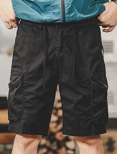  Herren Cargo Shorts Kurze Hosen Shorts Kurze Hosen Bermudas Kurze Hose für Wanderer Kordelzug Elastische Taille Multi Pocket Glatt Feuchtigkeitsableitung tragbar Knielänge Outdoor Casual Täglich