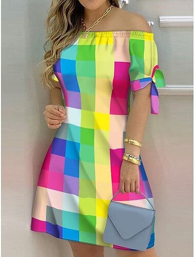  Damen Minikleid Etuikleid Schulterfreies Kleid Trägerloses Kleid Brautkleider schlicht Urlaub Täglich Regular Fit Blumen Kurzarm Schulterfrei Schwarz Gelb Rosa Pudriges Rosa Sommer