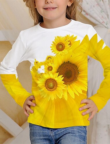  Easter Girls' 3D Floral Graphic T shirt Tee Long Sleeve Spring Fall Fashion Basic Kids 4-12 Years Crew Neck Outdoor Casual Daily Regular Fit