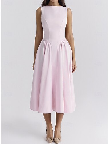  Retro Vintage Anos 50 Meio-dia Vestidos Vestido Flare Correia de espaguete Corpete Côr Sólida Linha A Decote Cigano Mulheres Baile de Máscaras Casamento Férias Festa de Chá Adulto Vestido