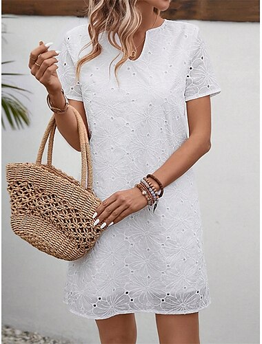  Women's Mini Dress White Dress Lace Dress Elegant Stylish Casual Vacation Work Daily Regular Fit Plain Short Sleeve V Neck White Summer Spring