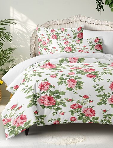  Bettbezug-Set aus 100 % Baumwolle, Blumenmuster-Set, weiches 3-teiliges Luxus-Bettwäsche-Set, Heimdekoration, Geschenk, King-Size-Bettbezug