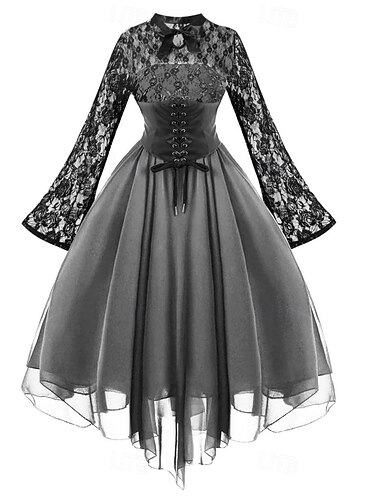  Retro Vintage Punk & Gothic Kleid Maskerade Hexe Spitze Damen Fantasie Steampunk Walpurgisnacht Halloween Karneval Maskerade Halloween Veranstaltung / Fest Erwachsene Kleid