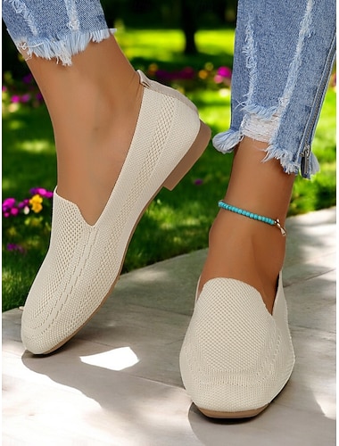 scarpe slip-on flyknit con tomaia in morbida maglia, stile casual e suola ammortizzata pieghevole per un comodo utilizzo estivo e per le attività quotidiane