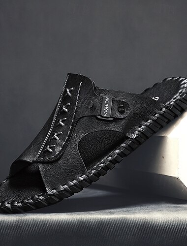  lässige braune Slide-Sandalen für Herren mit Lederriemen und stilvollen Nahtdetails – bequem für den Alltag, den Strand und entspannte Ausflüge
