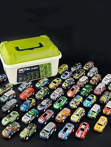  50-teiliges/30-teiliges Druckguss-Spielzeugauto-Set mit Aufbewahrungskoffer, Rückholkraftfunktion, langlebige Metallfahrzeuge, buntes Sortiment, lehrreiches und unterhaltsames Geschenk für Kinder ab 3