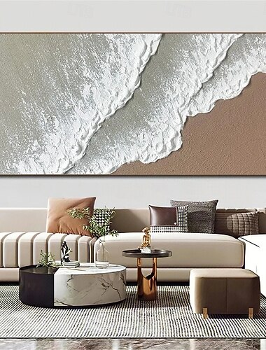  kézzel készített fehér óceán hullám művészet olajfestmény kézzel festett strand absztrakt festmény fehér fal művészet barna 3d textúra festmény barna strand festmény fal művészet modern pasztell szoba