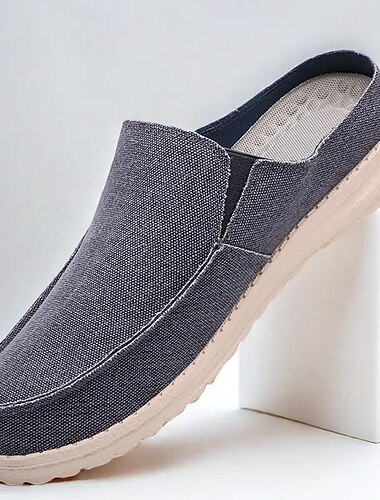  Beige Slipper für Herren mit bequemem Obermaterial aus Canvas, Freizeitschuhe für den Alltag