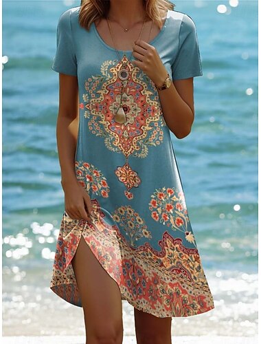  Per donna Mini abito Abito vintage Abito casual Abiti Boho Chic Boemia Festività Vintage Da mare Giornaliero Standard Fantasia geometrica Motivo cashemire Boho Paisley Damasco Manica corta Girocollo