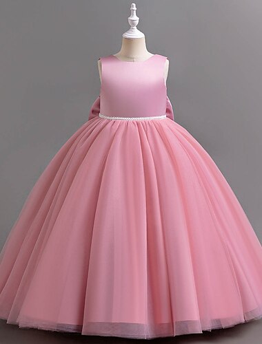  Kids Girls' Party Dress Solid Color Sleeveless Special Occasion Christmas Party Tie Knot Daily Sweet Polyester Maxi Party Dress Summer Spring Fall 3-10 Years Champagne Pink Purple