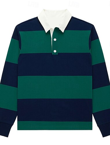  Homme Rayures Polo de rugby manche longue Polos Chemises à Col Occasionnel École Extérieur Athleisure Impression 3D Printemps Automne Hiver Rouge Bleu Orange