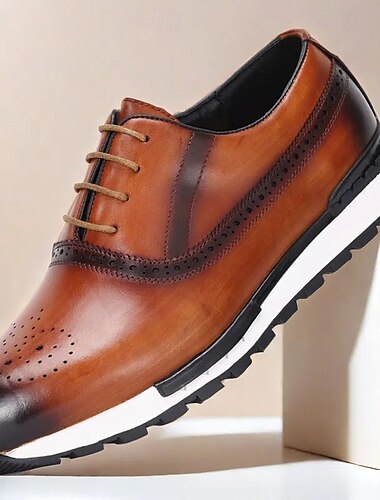  Herren-Brogue-Sneaker aus echtem Leder – handgefertigte Vintage-Wingtip-Oxford-Schuhe mit klassischen perforierten Details für Business und Freizeit
