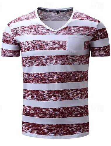  Voor heren T-shirt T-shirts Shirt met korte mouwen Korte mouw V-hals Zomer Gestreept Modieus Ontwerper Basic Zak Vakantie Straat Uitgaan Rood Top T-shirt voor mannen