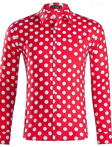  Herre Skjorte Sommerskjorte Uformell skjorte Strandskjorte Skjorte med knapper Svart Hvit Rosa Rød Langermet Polkadotter Knaphul Feriereise Ferie Knapp ned Klær Polyester Mote Fritid Bekvem