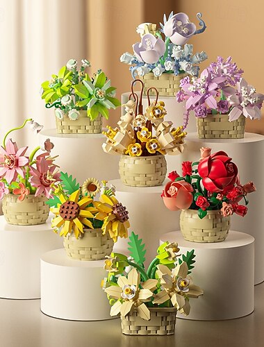  8 set bloembouwstenen creatieve doe-het-zelf eeuwige bloempuzzel cadeaus voor het lentefestival en Valentijnsdag geconserveerde bloemen in verschillende kleuren plastic bloembouwpakketten