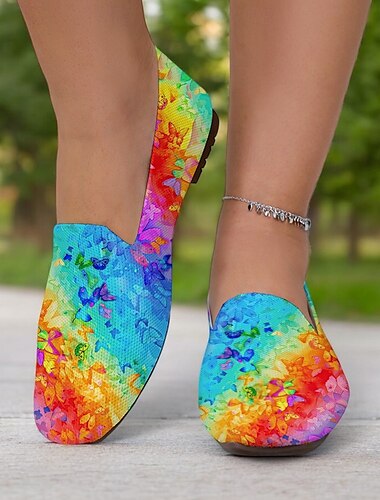  Zapatos planos de punto con estampado de mariposas en degradado de arcoíris, perfectos para salidas informales, eventos de verano y festivales al aire libre.