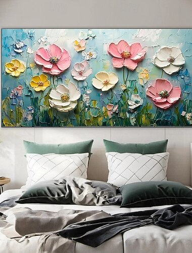  grande paisagem de flores pintura a óleo sobre tela pintada à mão pintura floral pastel primavera cenário de flores pintura grande arte de parede pintura de flores para sala de estar decoração de