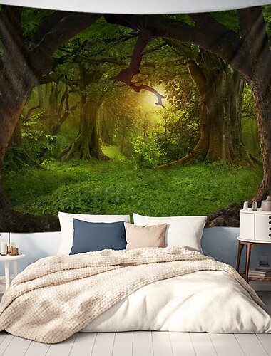  Landschaft Wald hängender Wandteppich Wandkunst Große Wandteppich Wanddekoration Fotohintergrund Decke Vorhang Zuhause Schlafzimmer Wohnzimmer Dekoration