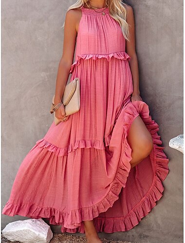  Γυναικείο Maxi Φόρεμα T Shirt Φόρεμα Tee Φόρεμα Sundress Φόρεμα Off The Shoulder Μονοχρωμία Καθημερινό Διακοπές Καθημερινό Τακτικό Γραφικό Χωρίς Μανίκια Halter Neck Κίτρινο Ροζ Ναυτικό Μπλε Πράσινο