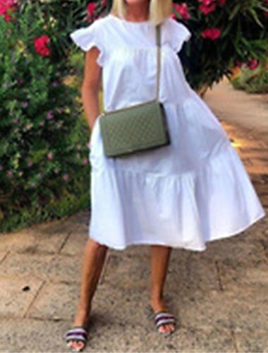  Per donna Mini Abito Abito Bianco Vestito Casual Abito Estivo Moda Manica del polsino svasato All'aperto Feste Ferie Vestibilità regolare Semplice Manica Corta Girocollo Bianco Rosso Verde Estate