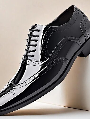  sapatos brogue masculinos de couro envernizado preto - estilo formal clássico para negócios, escritório e ocasiões especiais